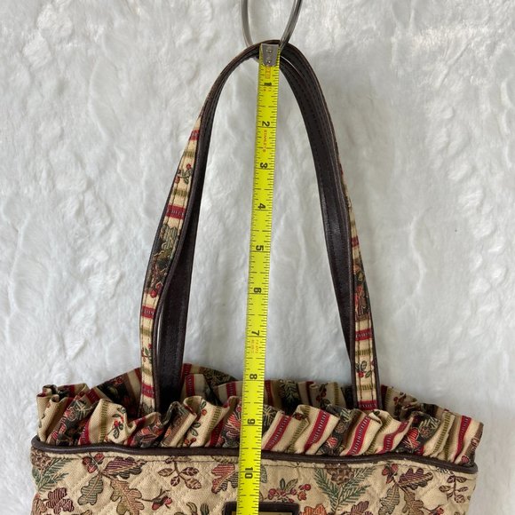 Longaberger Fall Print Tote Shoulder Handbag Beige Autumn Ruffle Top Vintage - Picture 4 of 8